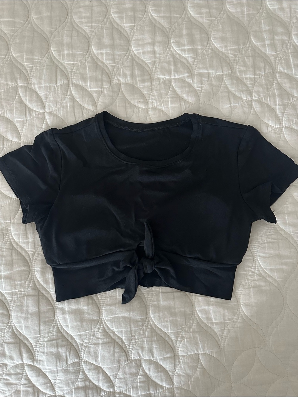 Black Knot-Front Bathing Suit Crop Top